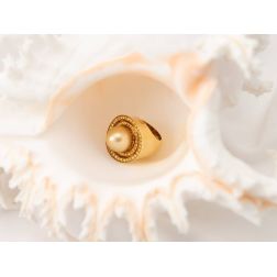 Anello con Perla Gold a goccia e Diamanti Gialli a giro
