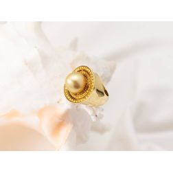 Ring with Gold pearl drop and Yellow Diamonds in a circle