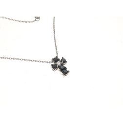 Necklace with Cross of Black Diamonds and 1 White - Width 8.3mm