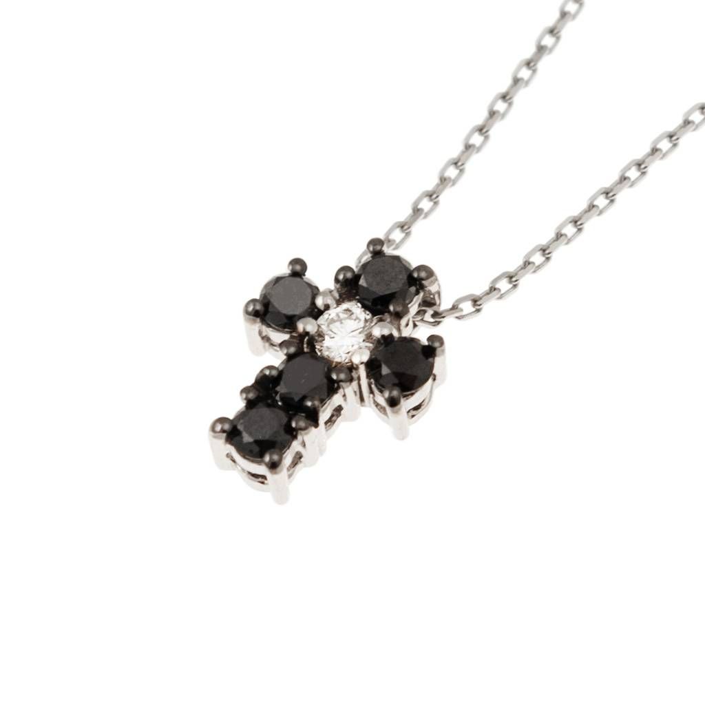 Necklace with Cross of Black Diamonds and 1 White - Width 8.3mm