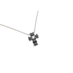 Necklace with Cross of Black Diamonds and 1 White - Width 8.3mm