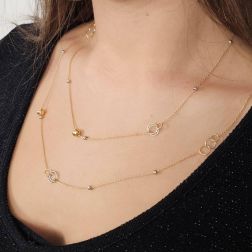 Photo of worn 103 cm long necklace with beads and spheres