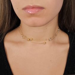 Photo of worn 103 cm long necklace with beads and spheres