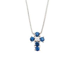 Collana con Croce 5 Zaffiri Blu e Diamante - Larghezza 6.7mm