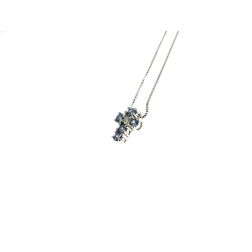 Collana con Croce 5 Zaffiri Blu e Diamante - Larghezza 6.7mm