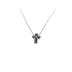 Collana con Croce 5 Zaffiri Blu e Diamante - Larghezza 6.7mm