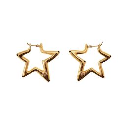 Yellow Gold Star Hoops Earrings