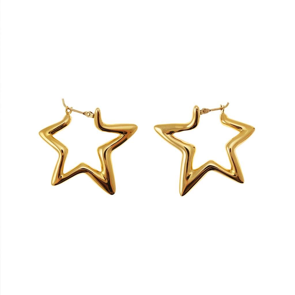 Yellow Gold Star Hoops Earrings