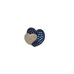 Double Heart ring with Blue Sapphires and Diamonds in White 18kt gold