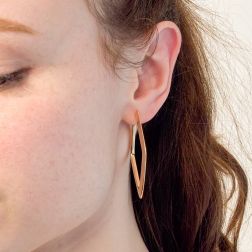 photo of worn Rose Gold Rhombus-shaped Hoop Earrings