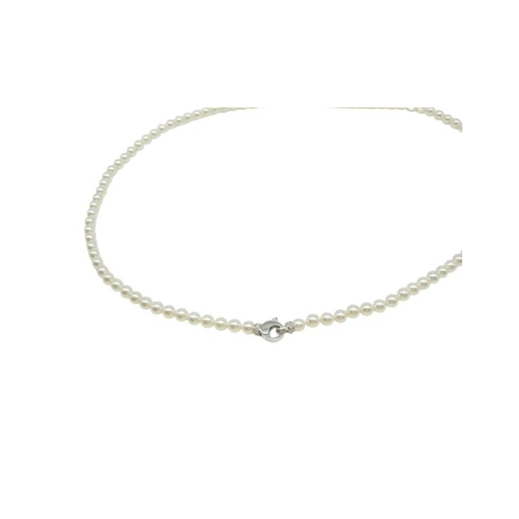 4mm Akoya Pearl Necklace Lobster Clasp with Diamonds in White Gold