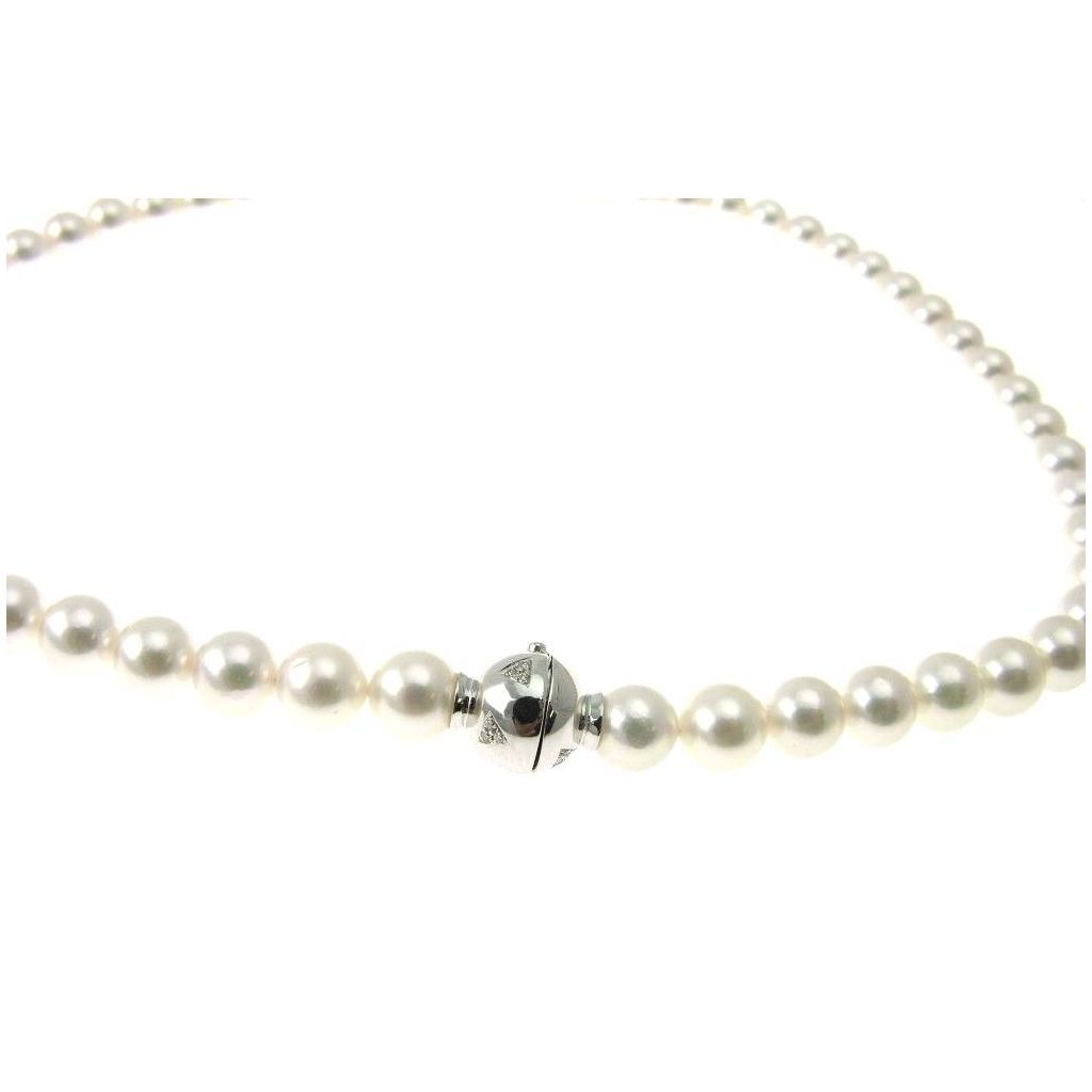 6.5mm Akoya Pearl Necklace with Sphere Clasp and 18 Diamonds in White Gold