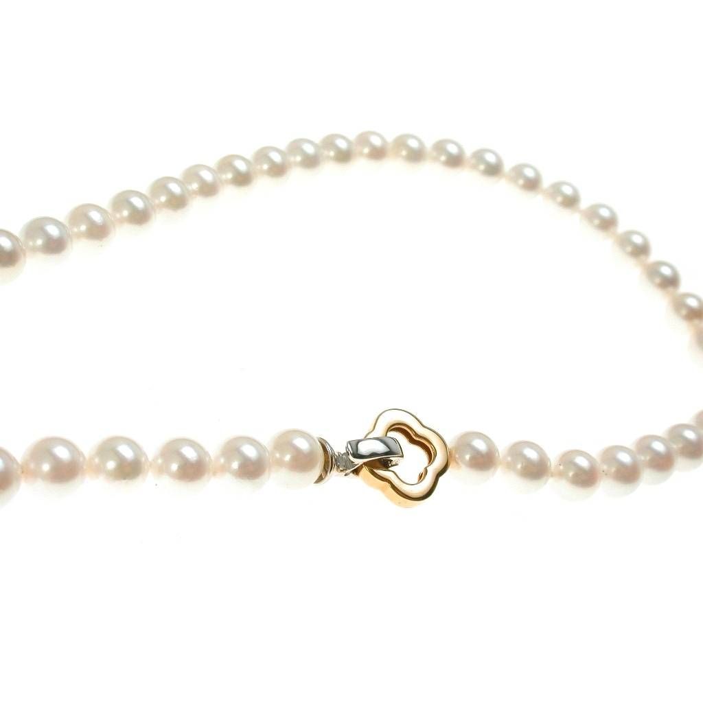7mm Akoya Pearl Necklace with Flower Clasp in White and Rose Gold
