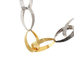 Collana Laccio 82cm Rolò Ovali e Gocce senza chiusura in Oro Bianco e Giallo