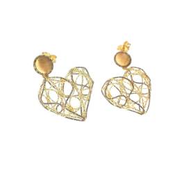 Dangle Earrings interwined heart in yellow and white 18kt gold