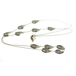 Long Necklace Chain with leaf shapes and flowers 18kt yellow and white gold