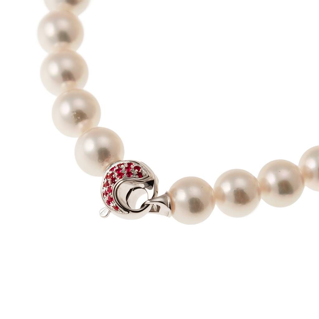 Akoya Pearl Necklace Round Hook Clasp with Rubies and Diamonds