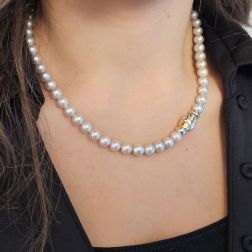 Collana Perle Akoya grigie chiusura ovale a cassetta Bicolor foto indossata