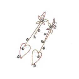 Flowers and Heart Long Earrings with Sapphire and Diamond in 18kt white gold
