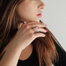 Photo of worn Ring Design 5 Arches with 105 Diamonds in White Gold