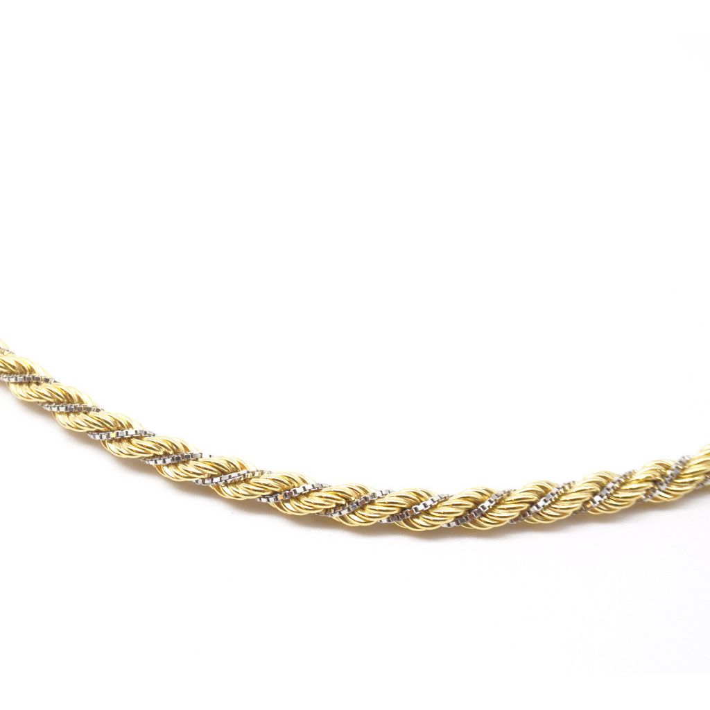 Corda in oro giallo con veneta in oro bianco 55cm x 3.80mm