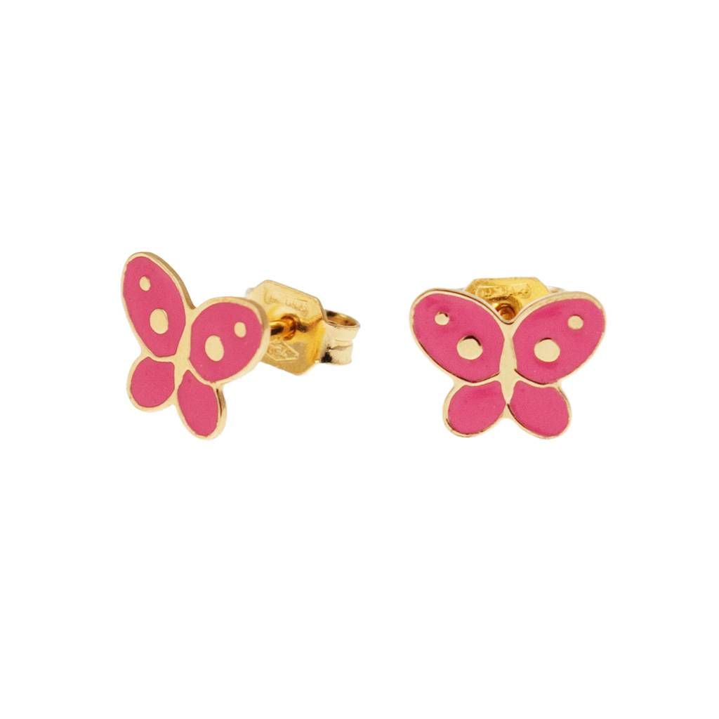 Orecchini Farfalla Smaltati Rosa in Oro Giallo