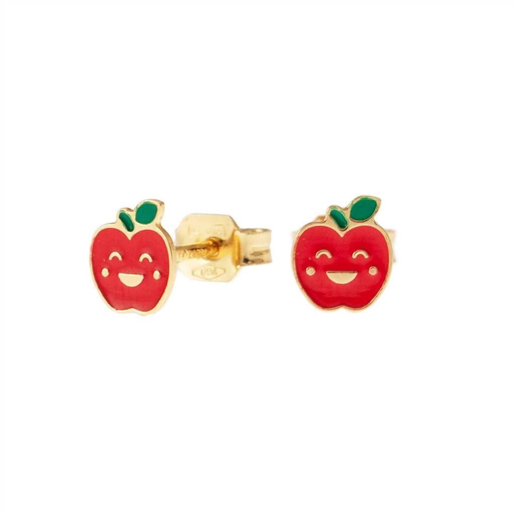 Animated Apple Earrings in Yellow Gold