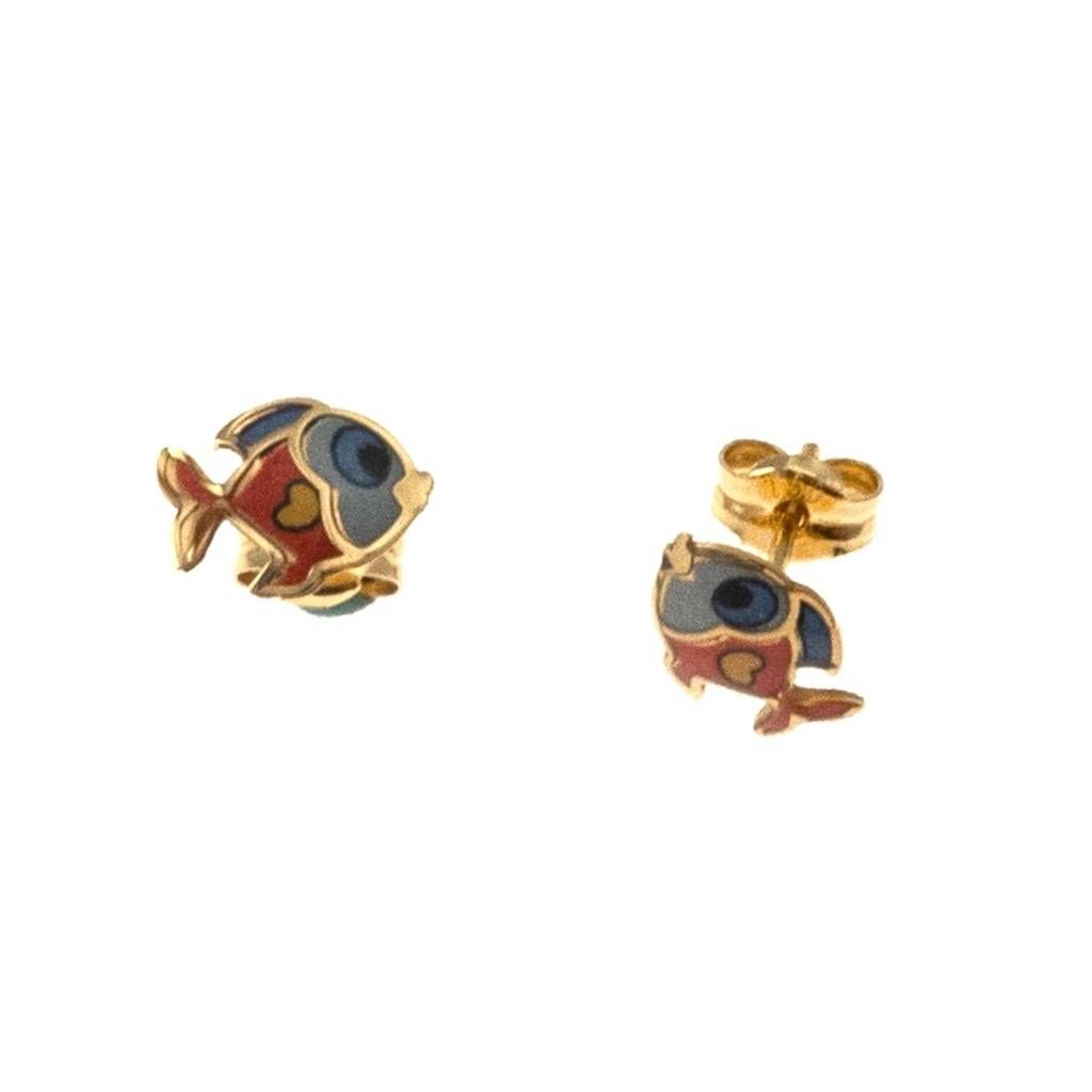 Yellow Gold Enamelled Animated Fish Earrings