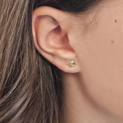 Photo of worn Yellow Gold Enamelled Animated Fish Earrings