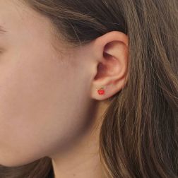 Photo of worn Animated Apple Earrings in Yellow Gold