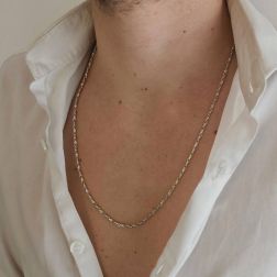 Collana 60cm Catena a molla e freccia alternata Oro Bianco foto indossata