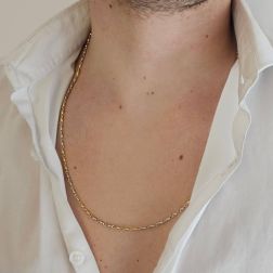 Photo of worn 61cm Necklace Tubular Chain Oval Grains Two-Tone