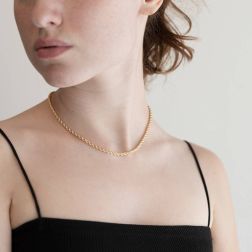 Photo of worn Rope Necklace Yellow Gold 40cm x 3.30mm