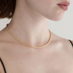 Photo of worn Rope Necklace Yellow Gold 40cm x 3.30mm