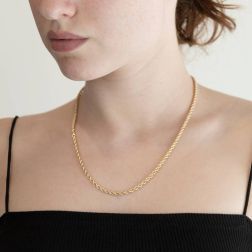 Photo of worn Rope Necklace Yellow Gold 50cm x 3.30mm