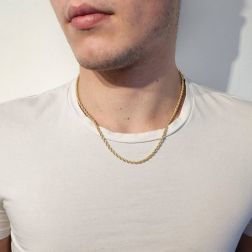 Photo of worn Rope Necklace Yellow Gold 50cm x 3.30mm