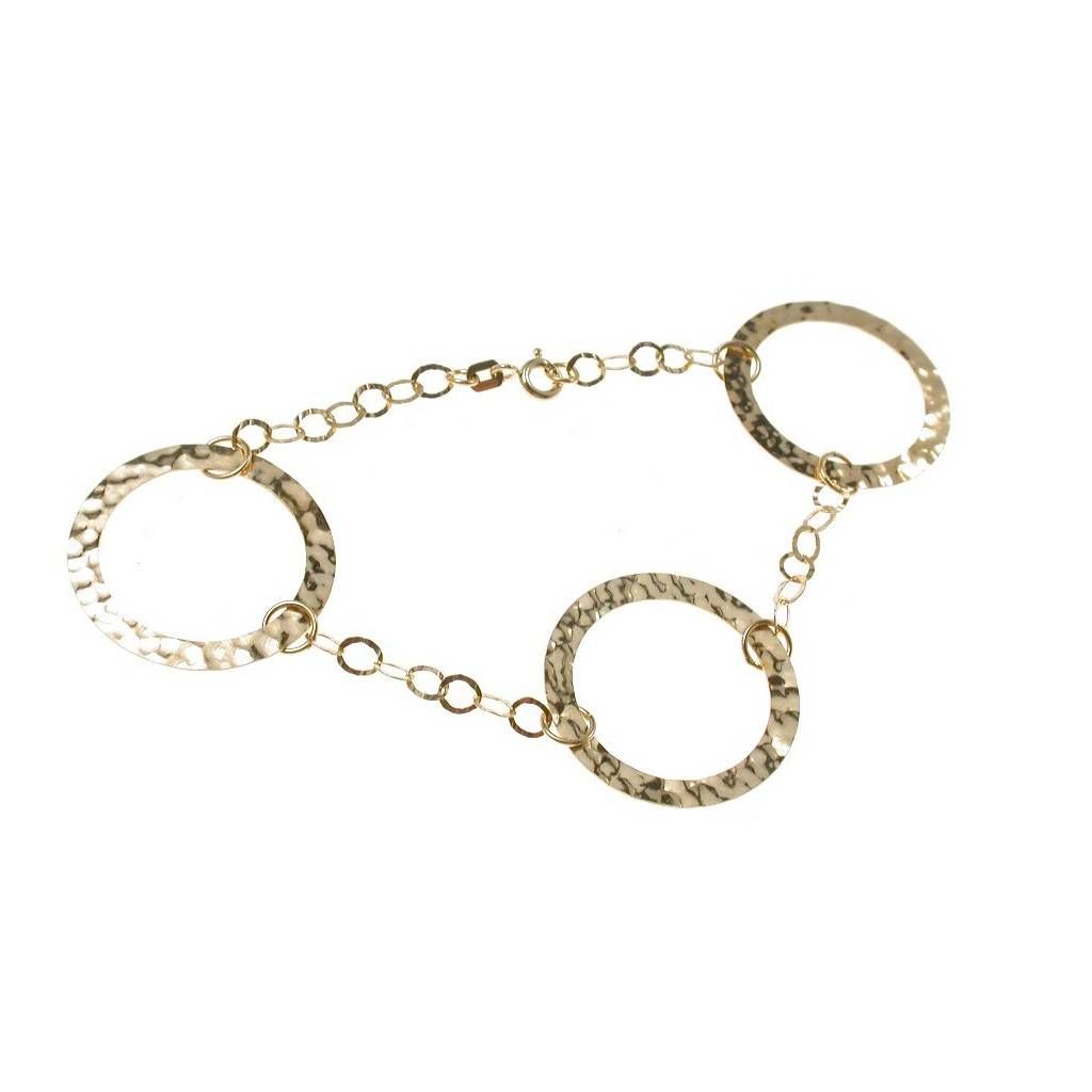 Bracciale Cerchi Martellati e Catena Brillantata in Oro Giallo