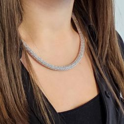 Semi-rigid Necklace 43cm Korean Mesh in White Gold