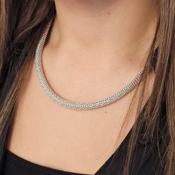 Semi-rigid Necklace 43cm Korean Mesh in White Gold
