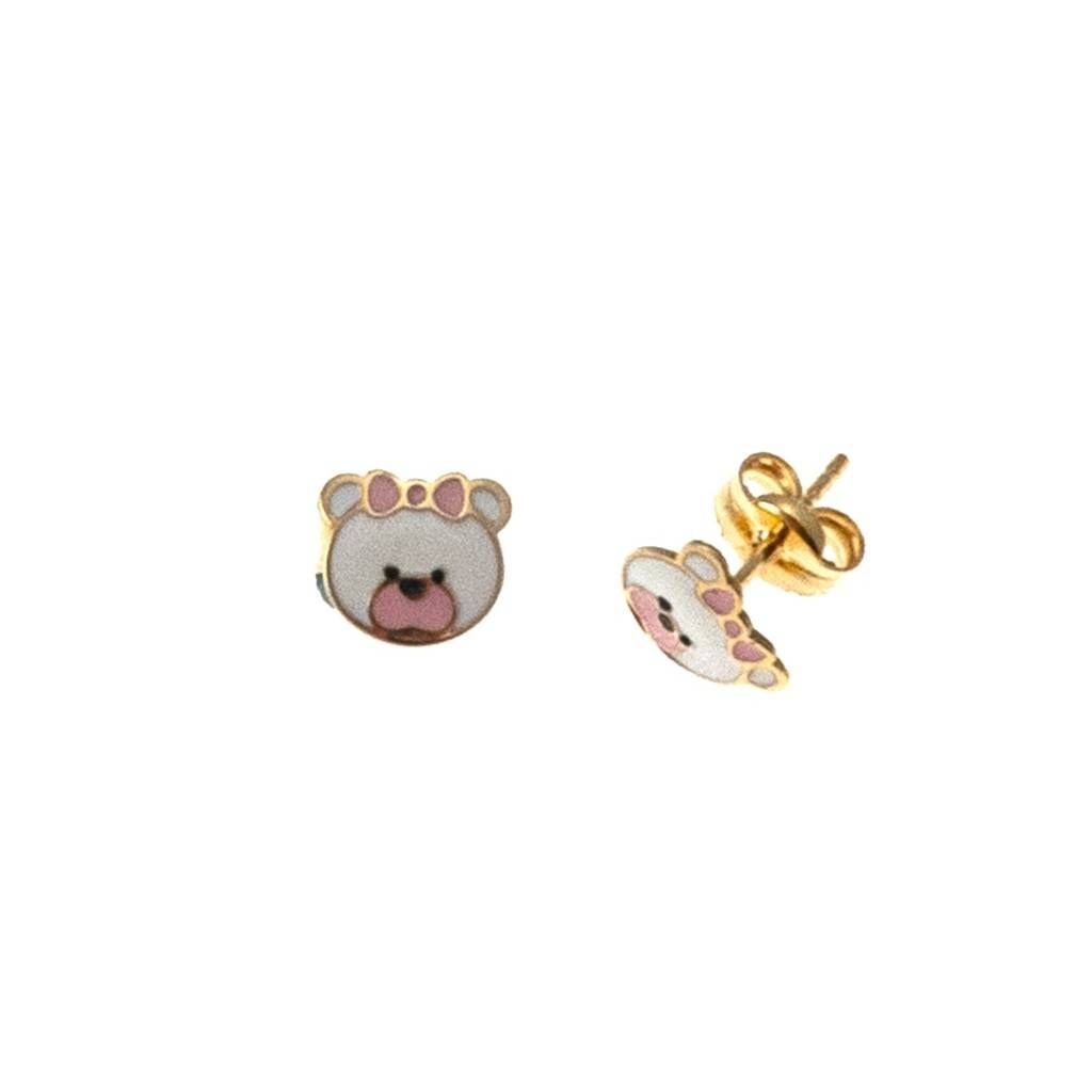 Baby Earrings Enameled Bear in Yellow Gold