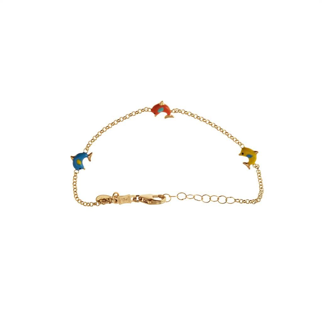 Bracciale Baby in Oro Giallo con Delfini Smaltati