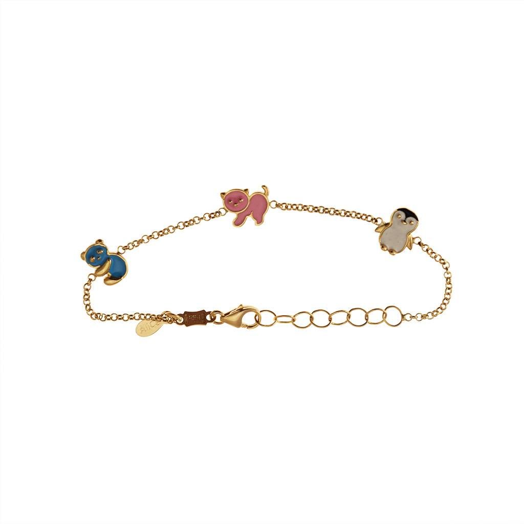 Baby Bracelet with Enameled Animals in Yellow Gold