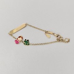 Bracciale Baby con Targa, Principessa e Ranocchio Smaltati in Oro Giallo