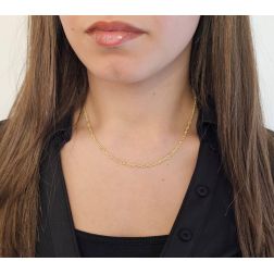 Photo of worn 40cm Infinity Link Necklace with Yellow Gold Striped Thread