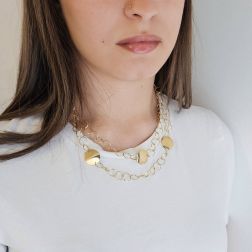 Photo of worn Laccio Necklace 93cm Chain Circles with Polished and Satin Plates