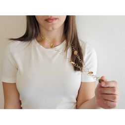 Photo of worn Laccio Necklace 93cm Chain Circles with Polished and Satin Plates