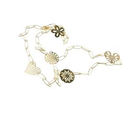 Collana Laccio 91cm catena Navette con Ciondoli Cuori e Fiori