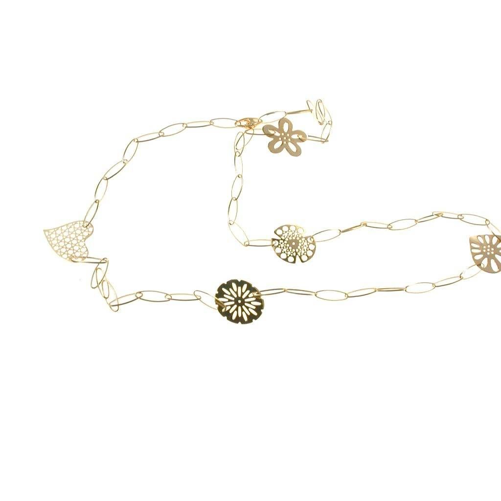 Collana Laccio 91cm catena Navette con Ciondoli Cuori e Fiori