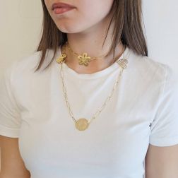 Collana Laccio 91cm catena Navette con Ciondoli Cuori e Fiori foto indossata