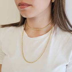 Collana Laccio Corda 90cm x 3.80mm Oro Giallo foto indossata